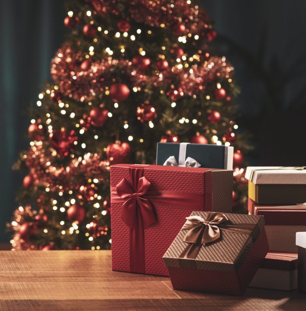 Christmas tree and gifts in the living room